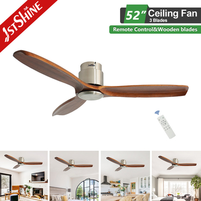 Low Profile Bedroom Ceiling Fan OEM Color 3 Solid Wood Blades Low Noise