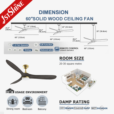 Luxury Ceiling Light With Fan Quiet Dc Motor 3 Wooden Blades