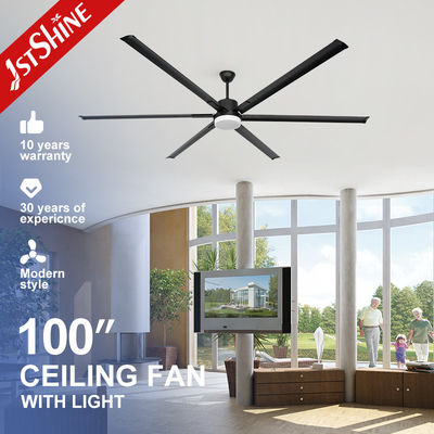 Kwaliteit  100 Inch Black Modern Metal Blade Large DC Motor Ceiling Fan With 3 Color LED Light Fabriek